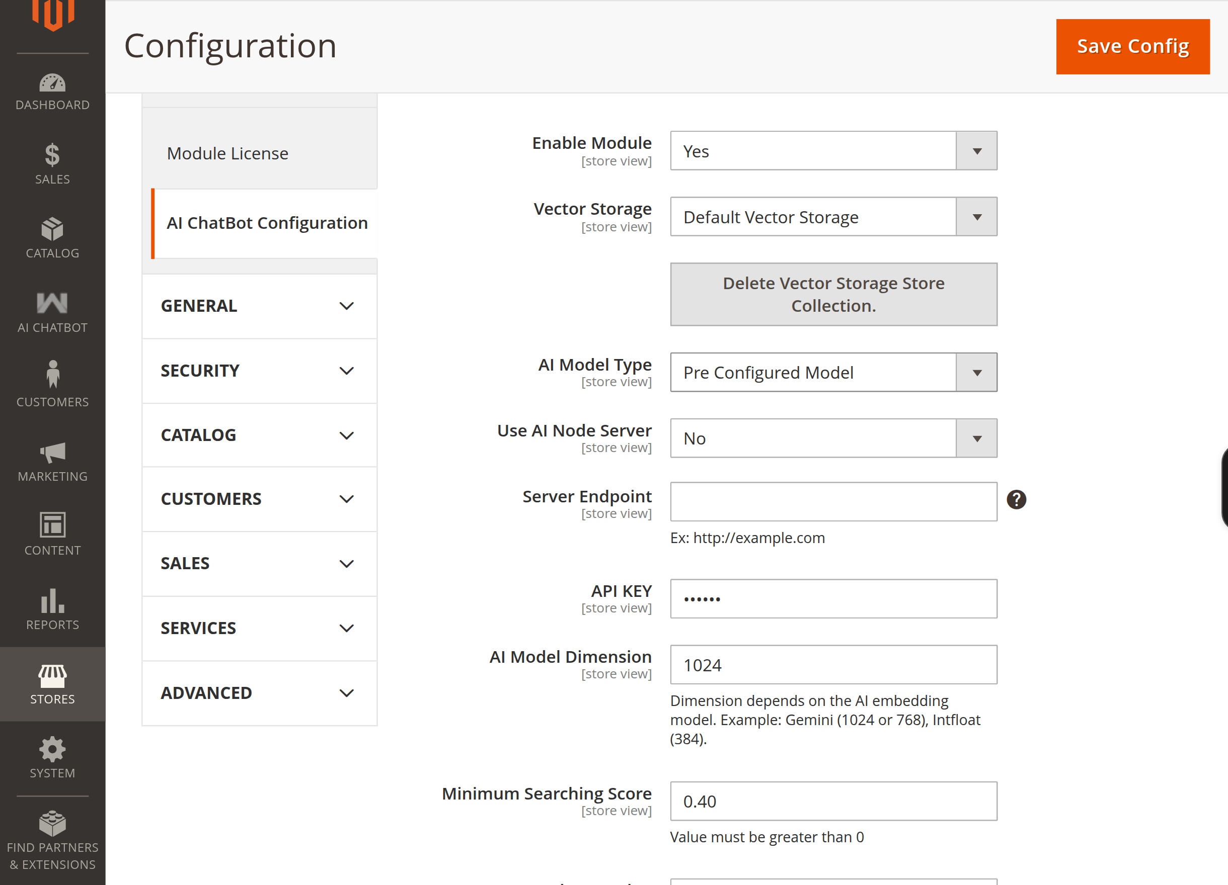 Pre Configured Model settings