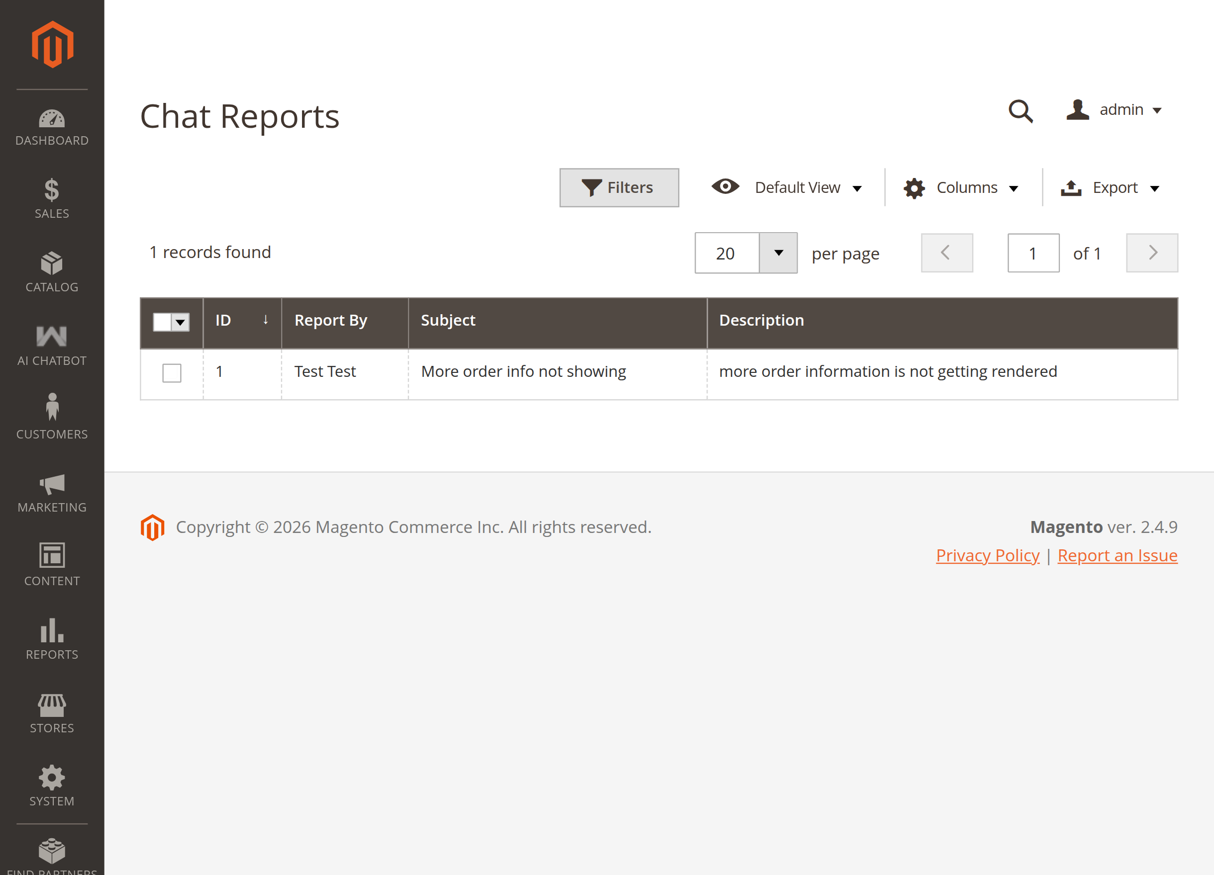 Chat reports