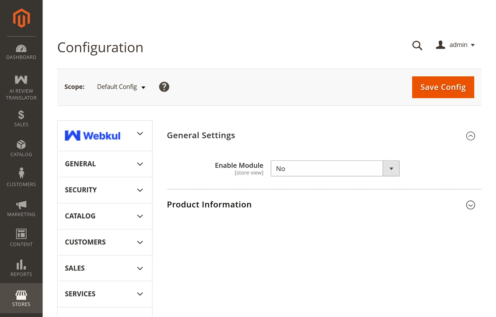 AI Review Translation configuration with the module disabled