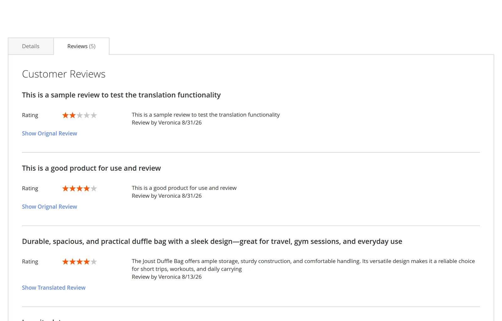 Reviews shown in the store view's language