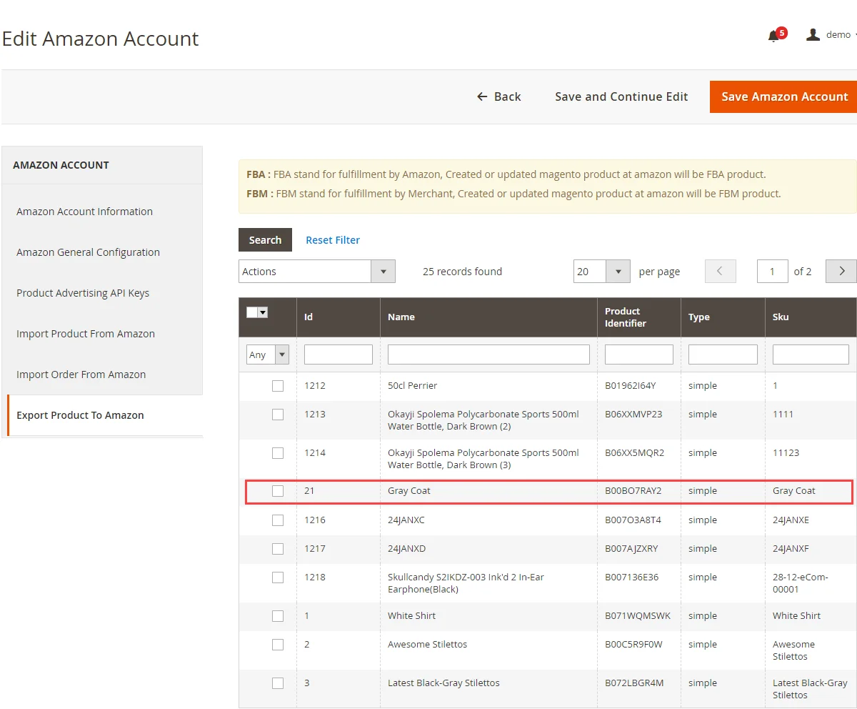 Export Product To Amazon