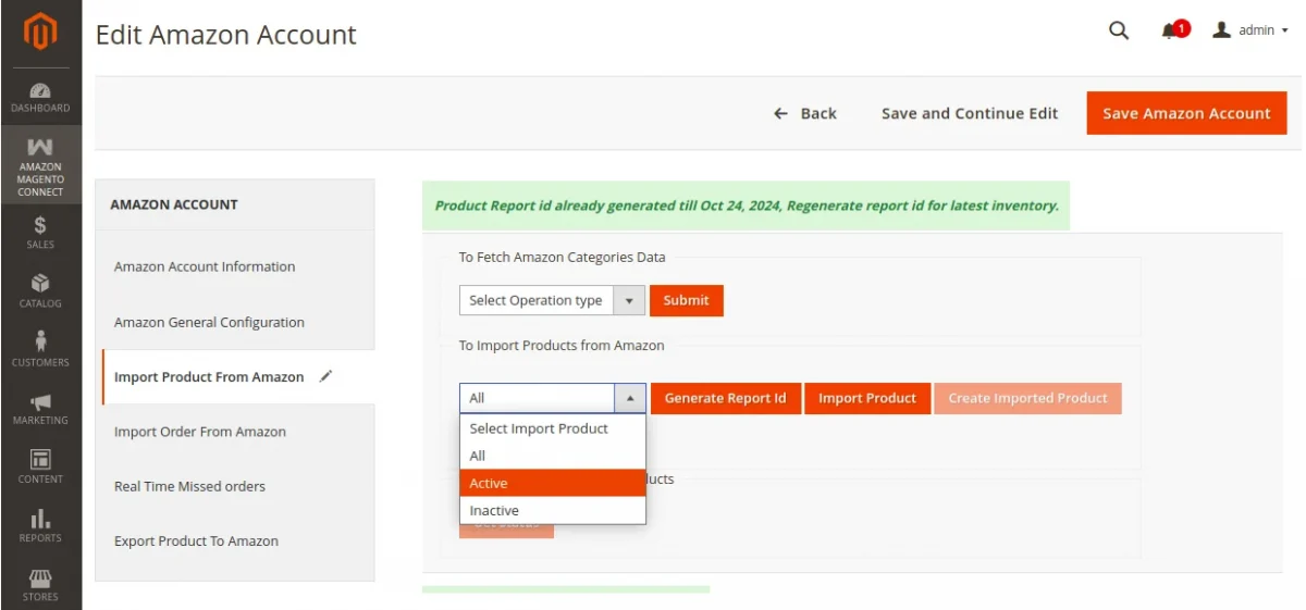 Status Filter Import Product From Amazon
