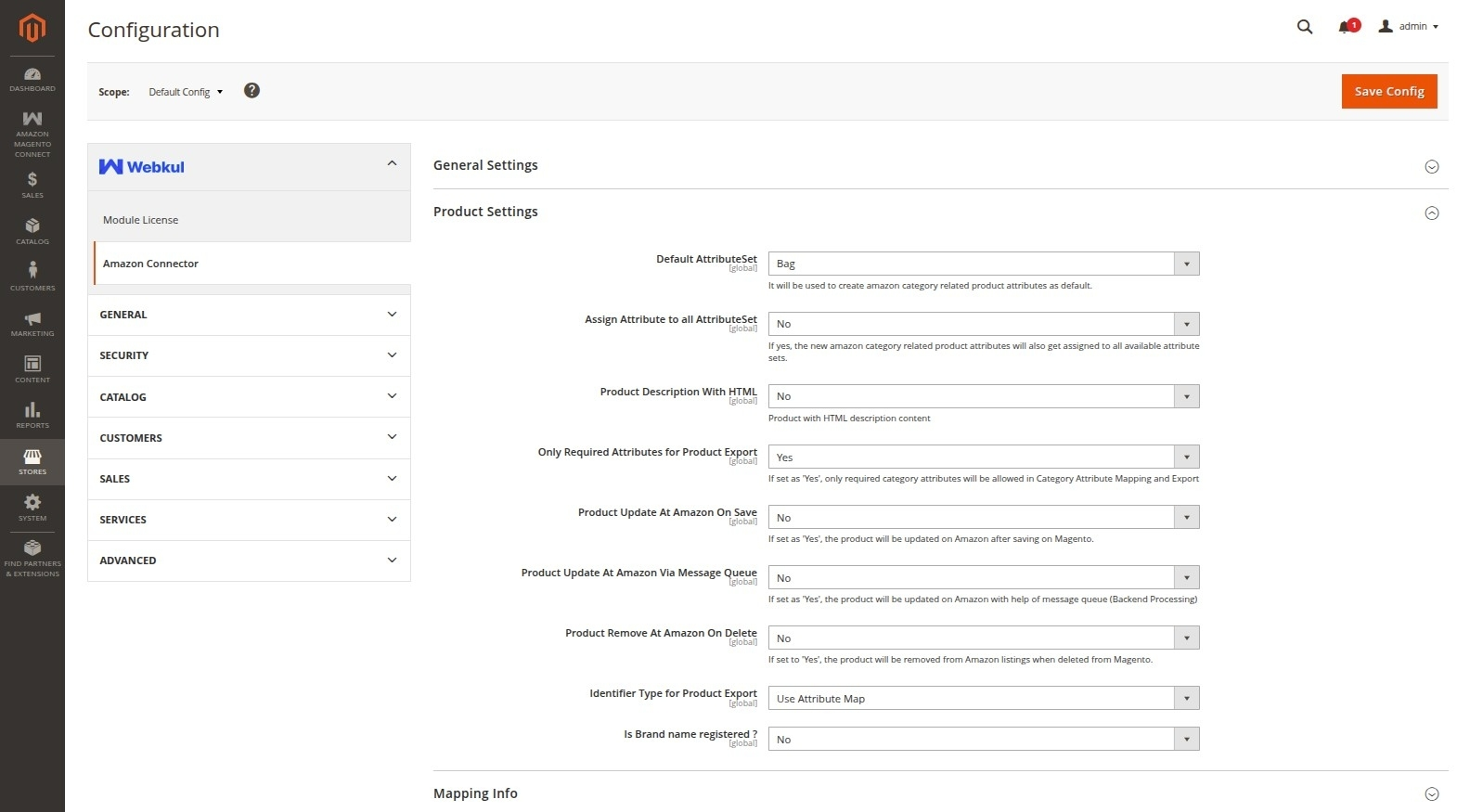 Module Config Product Settings