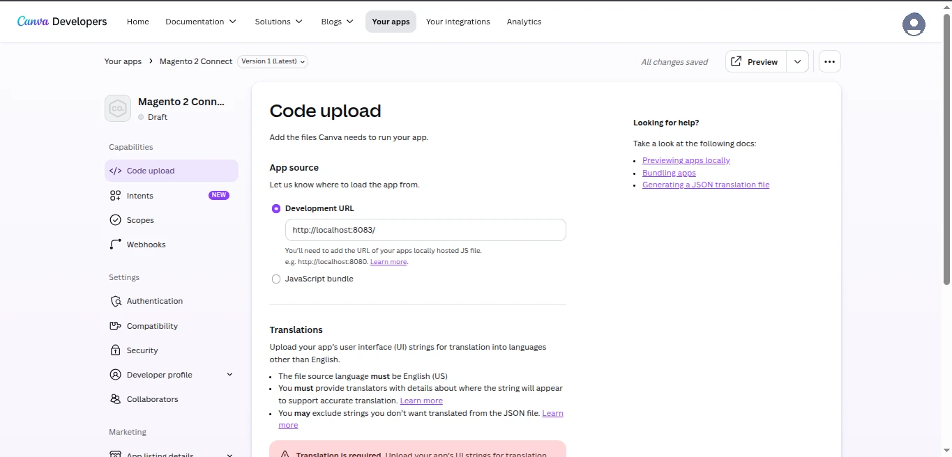 Configure Canva App Development URL