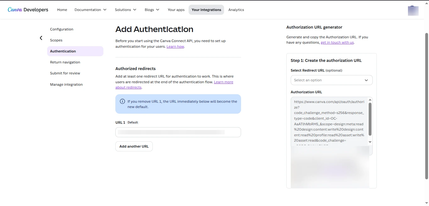 Configuring Authorized Redirects in Canva Integration