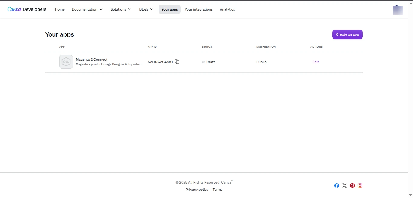 Your apps in Canva Developer Portal