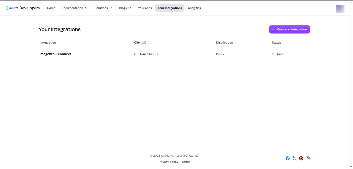 Your Integrations in Canva Developer Portal