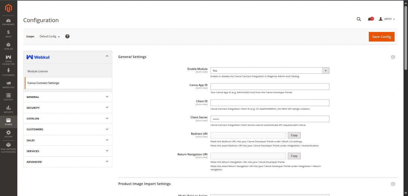 Magento 2 Canva Connect General Settings Configuration