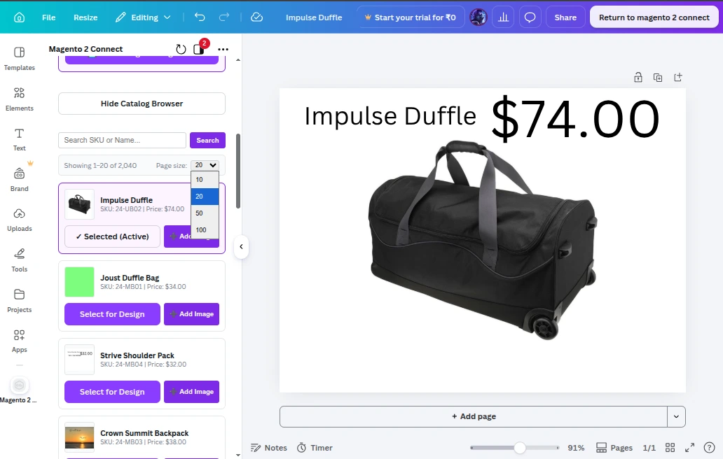 Canva In-Editor Catalog Browser and Search
