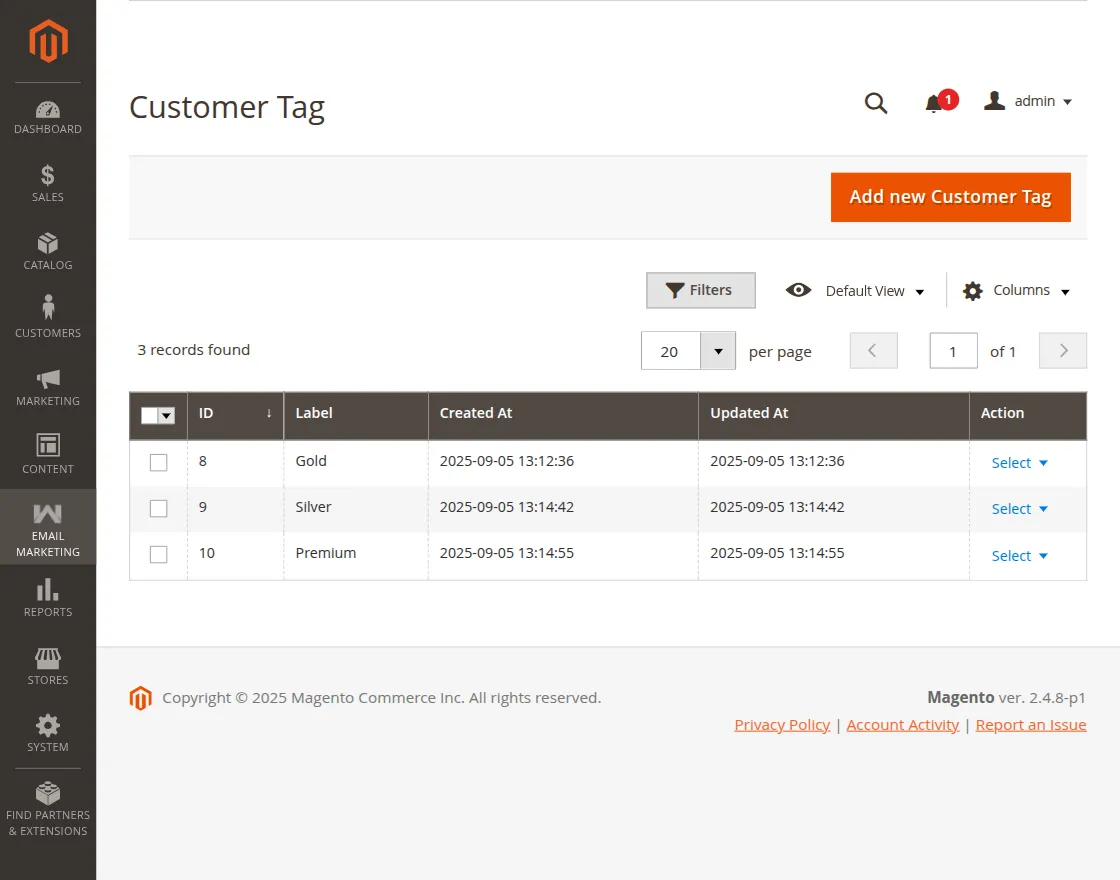 Customer Tag Grid