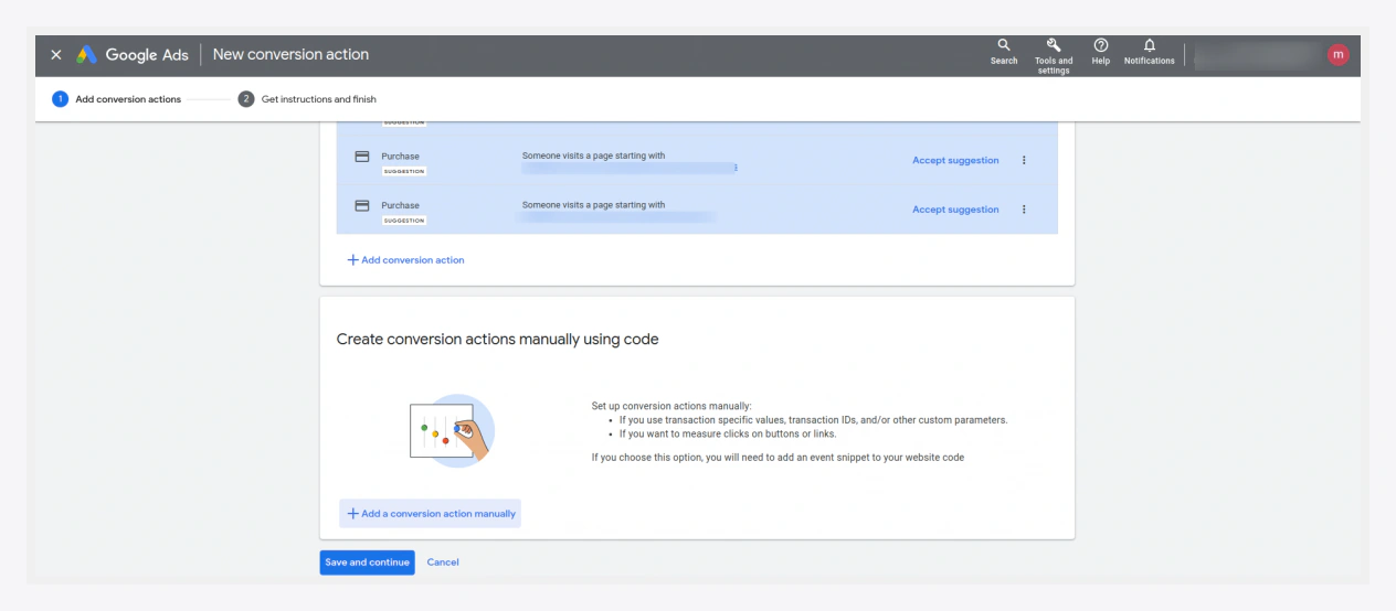 Add a conversion action manually