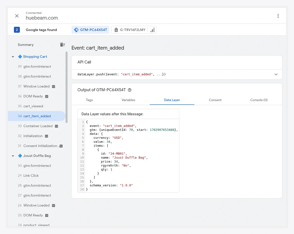 Cart and add-to-cart tracking