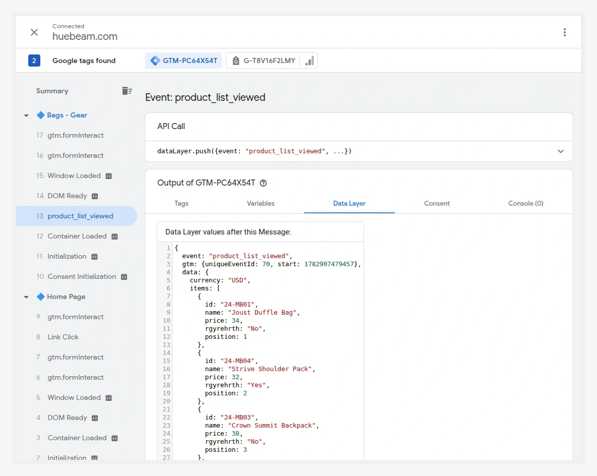 Category page tracking