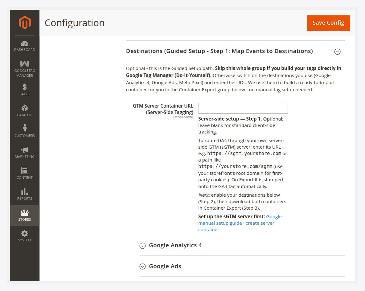Destinations — Guided Setup