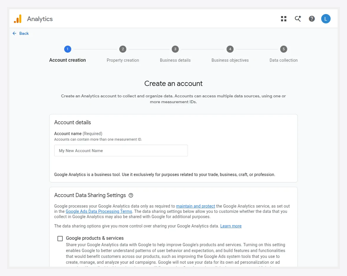 Enter account details