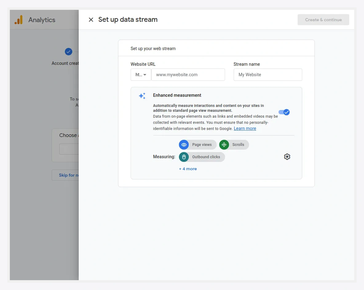 Set up the web data stream