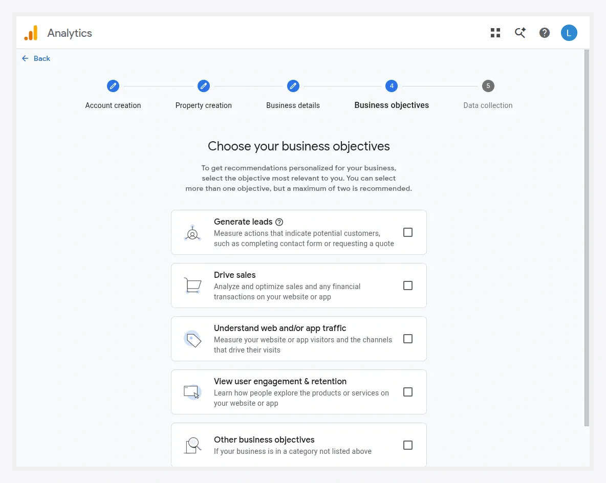 Select business objectives