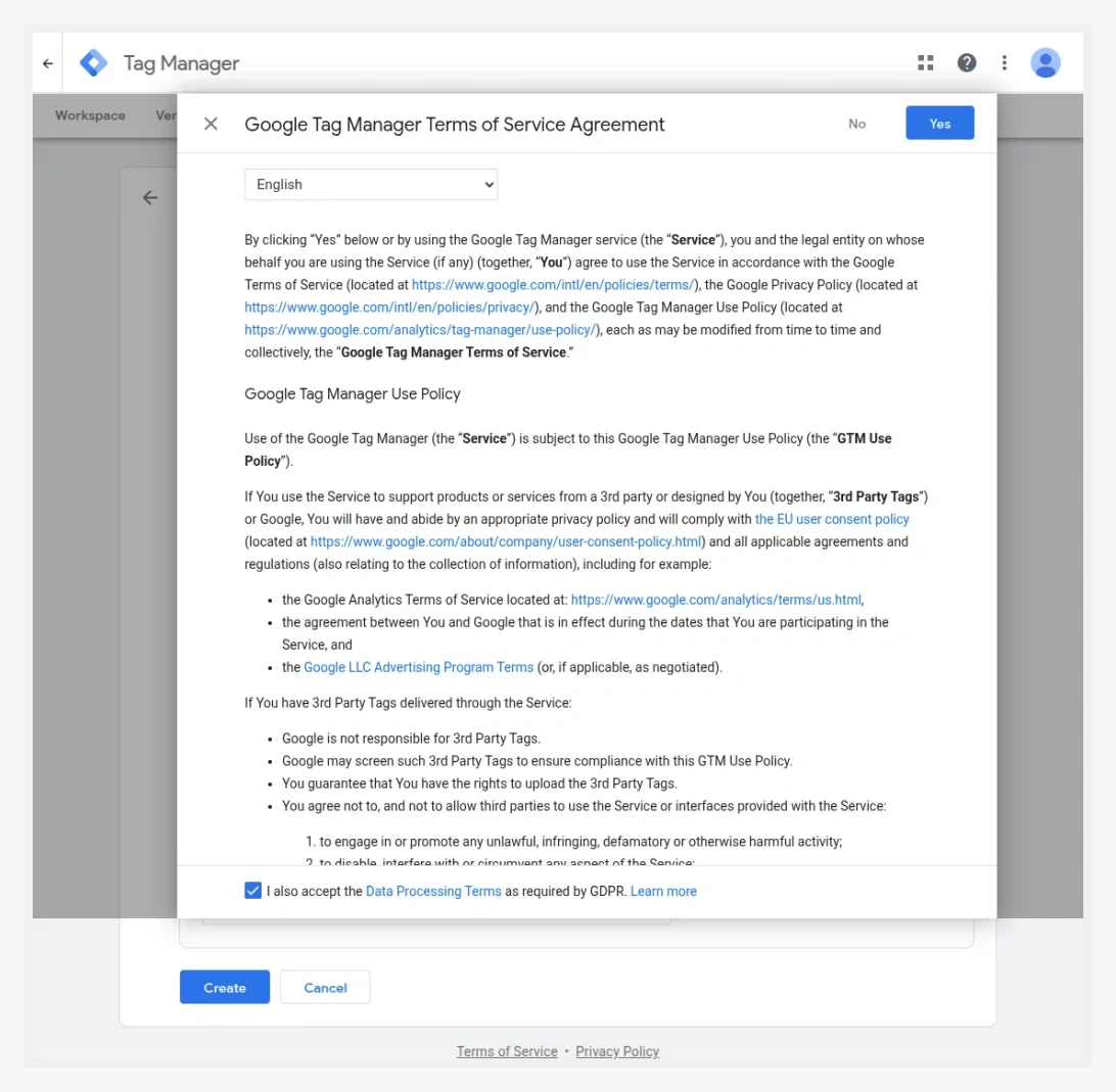 Accept the GTM Terms of Service