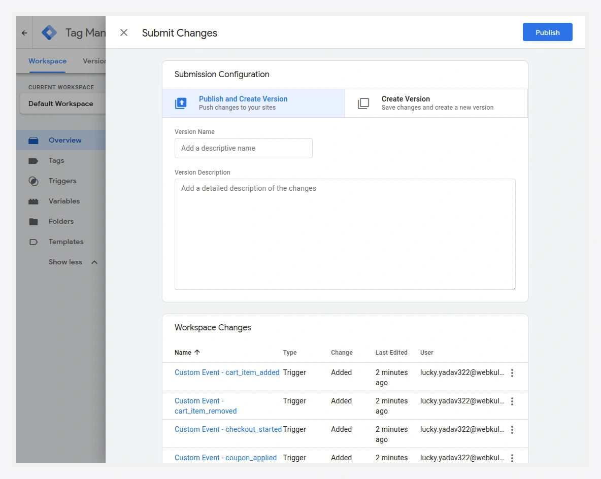 Publish and create a version