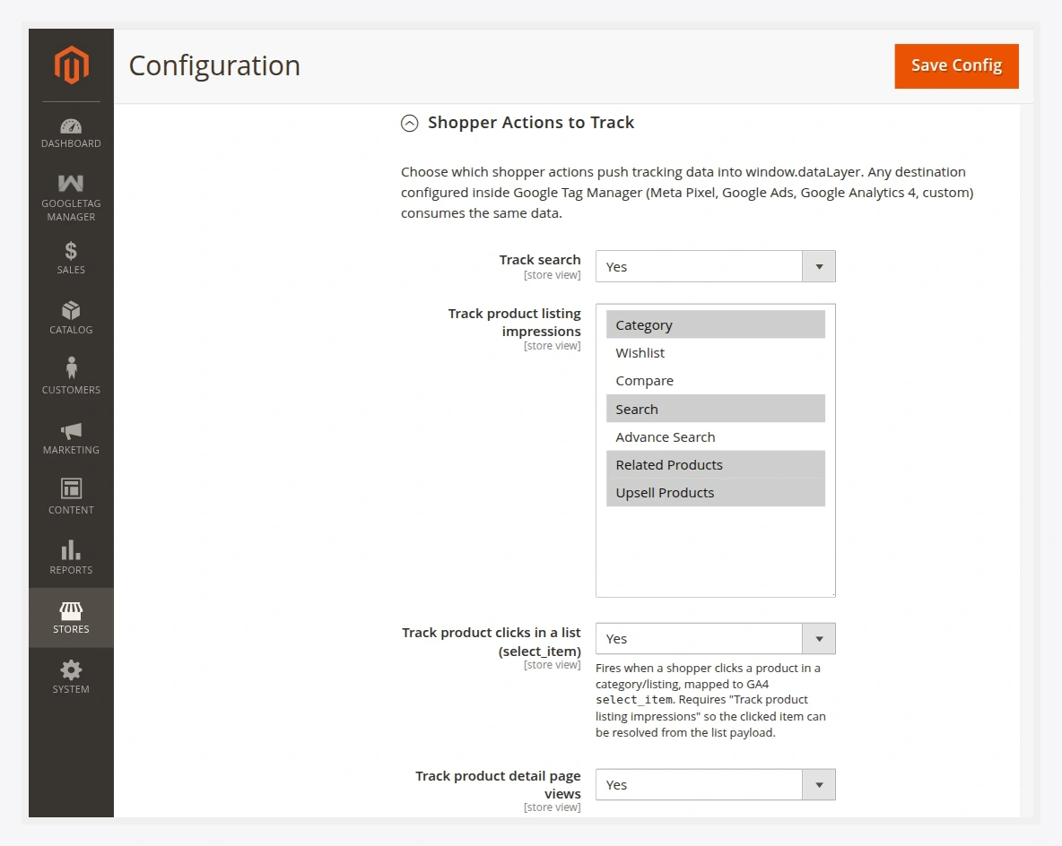 Shopper actions to track