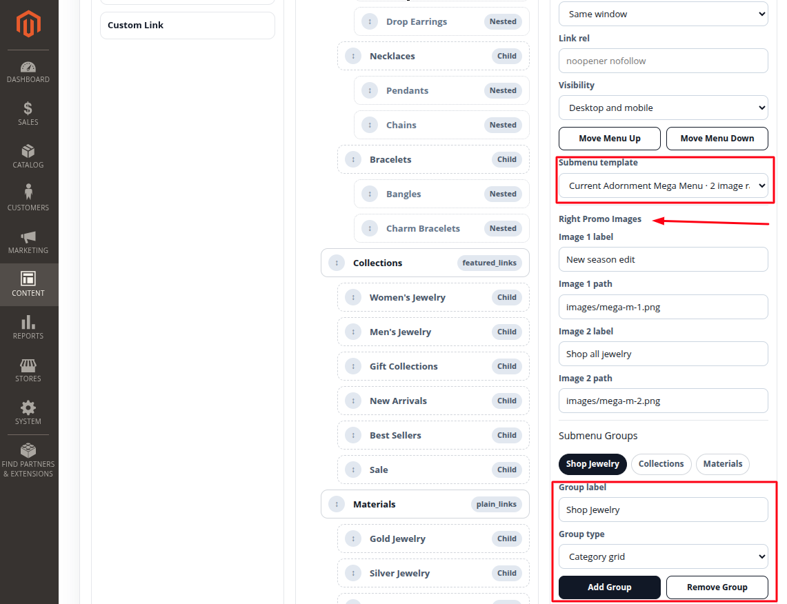 Header, Footer and Mega Menu Builder submenu template settings