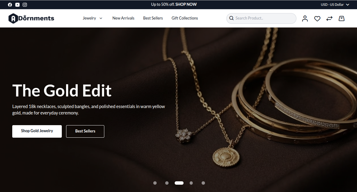 Magento 2 Hyva Jewellery Theme hero banner on the storefront