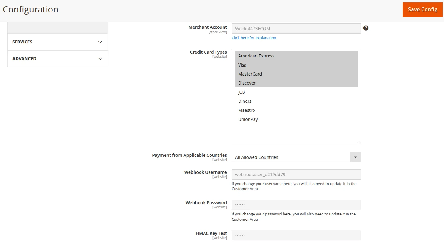 Adyen General Configuration Panel