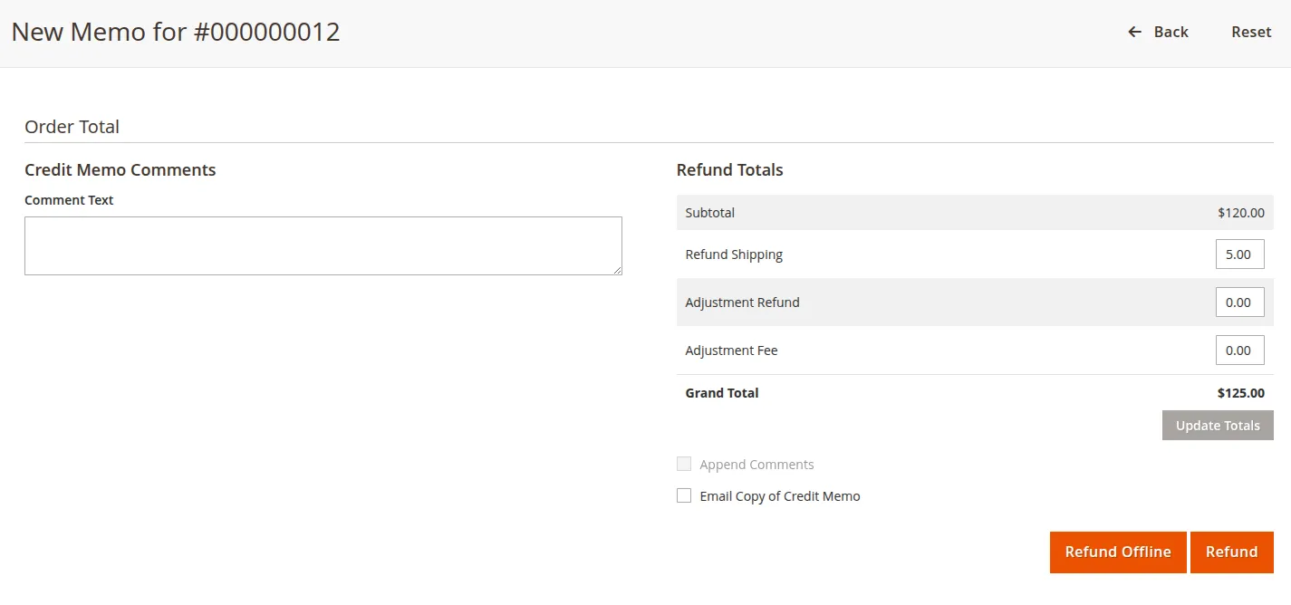 Admin Credit Memo Online Refund