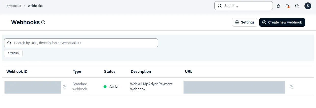 Adyen Webhook Configuration in Customer Area