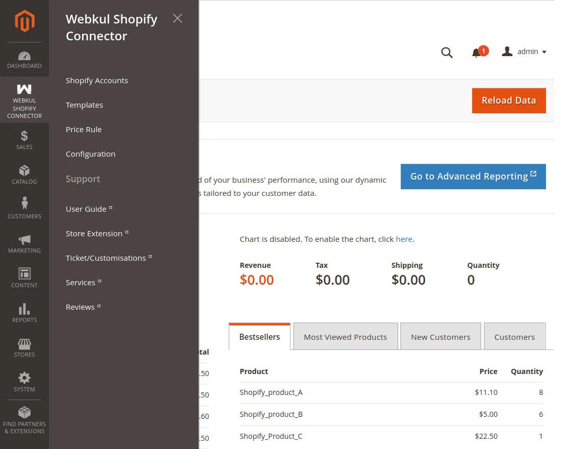Shopify Accounts Menu