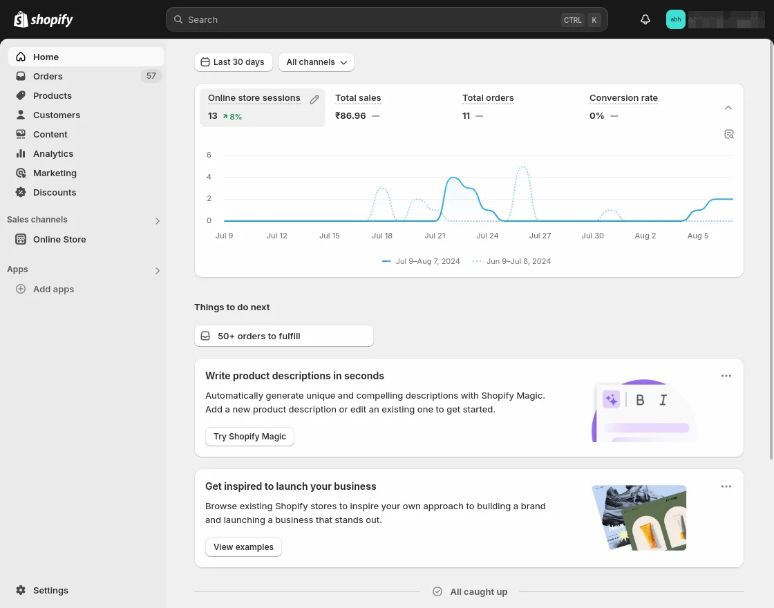 shopify settings option