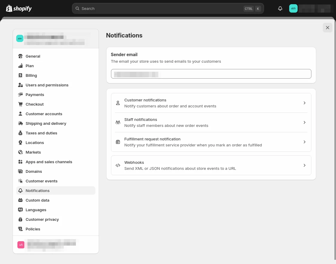 webhooks section button