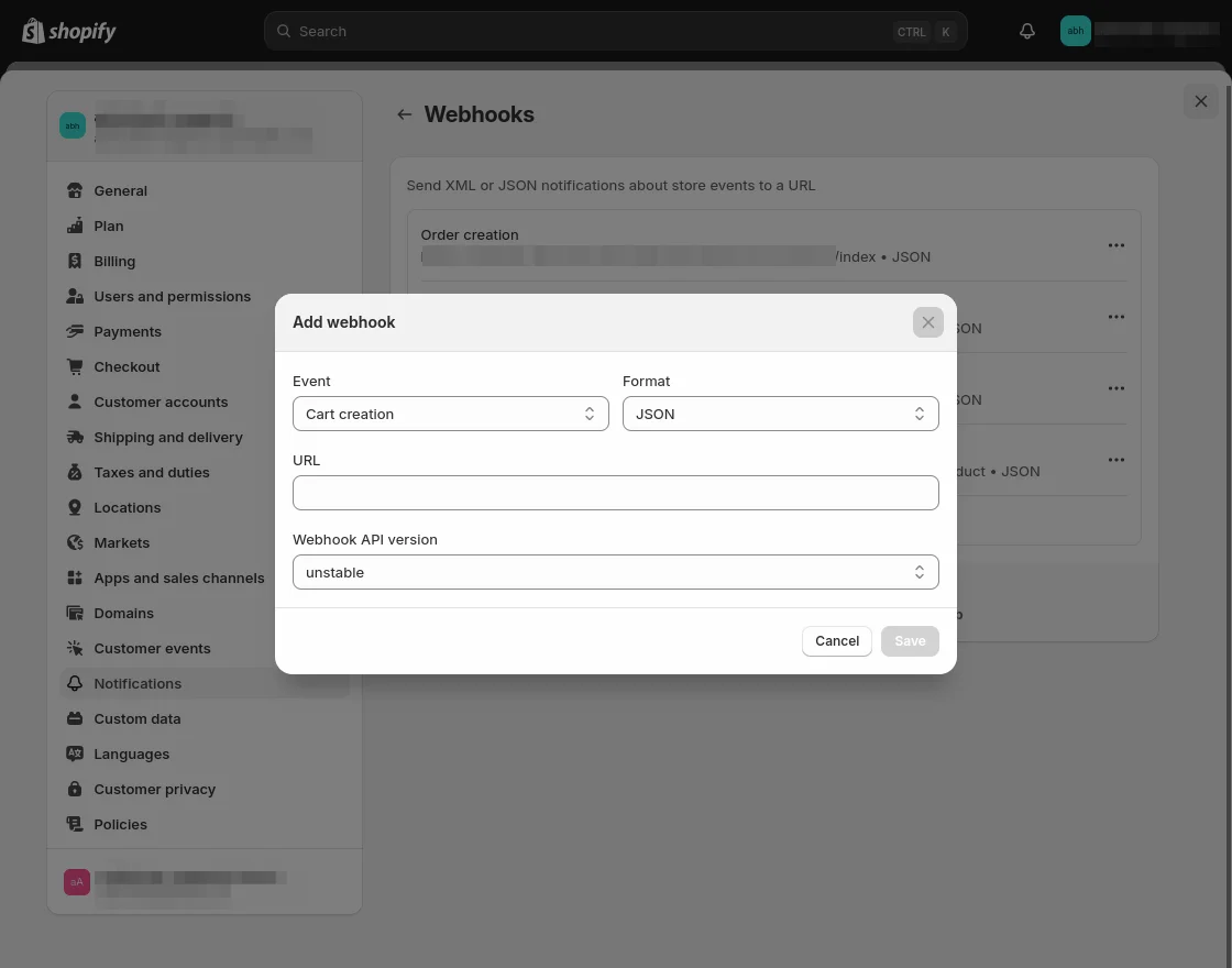 webhook popup