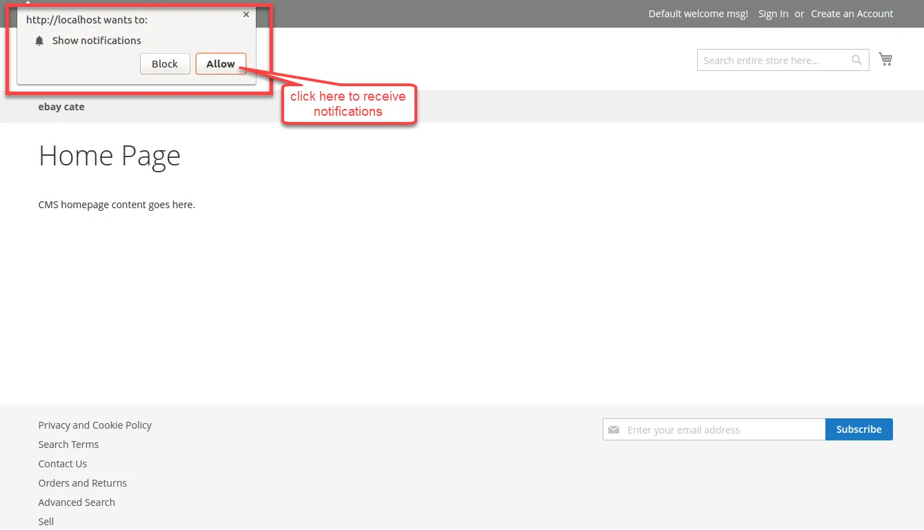 Visible webstore frontend notification