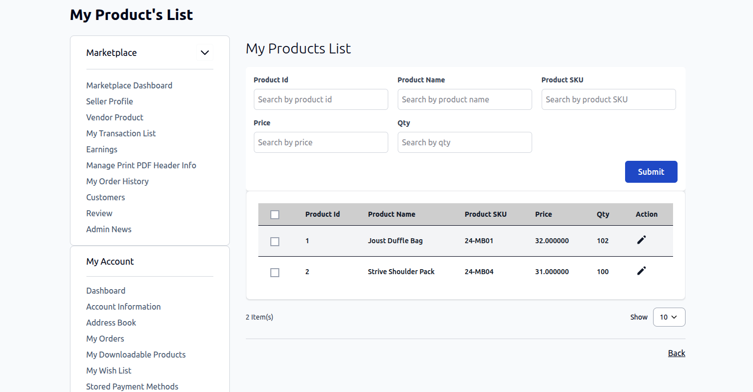 My Product's List