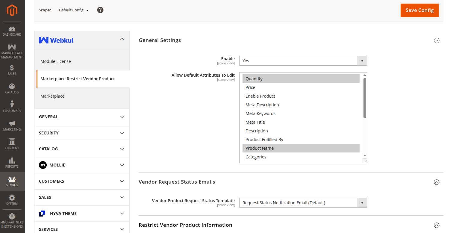 Marketplace Restrict Vendor Product Configuration