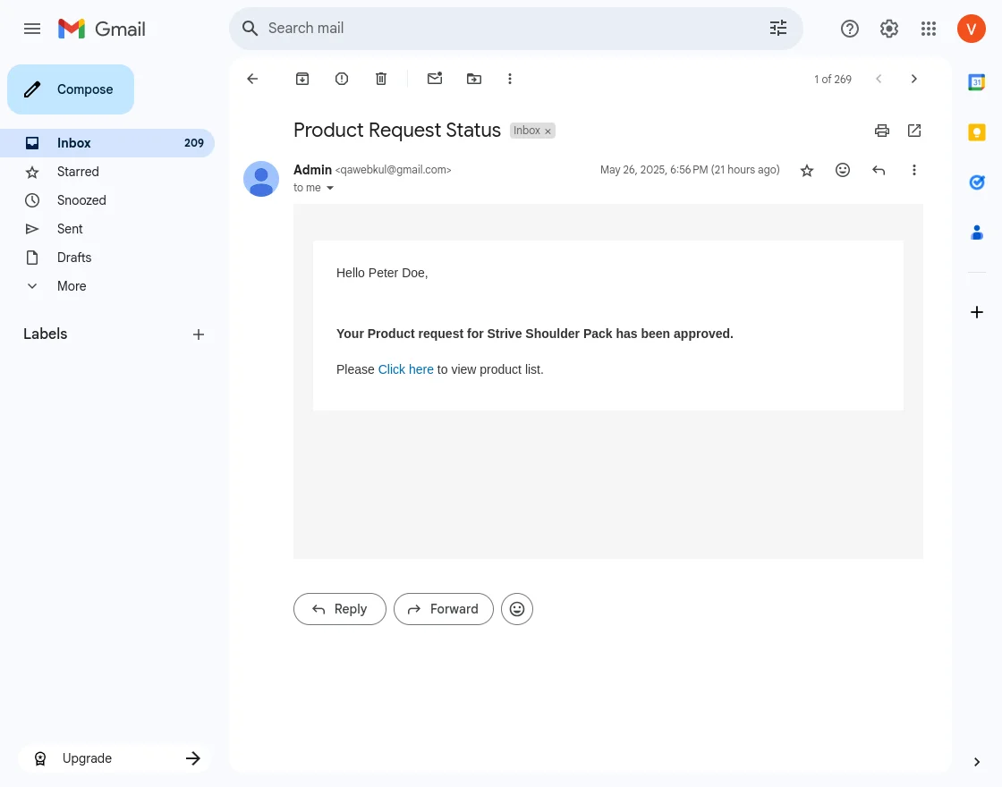 Product Approval Email