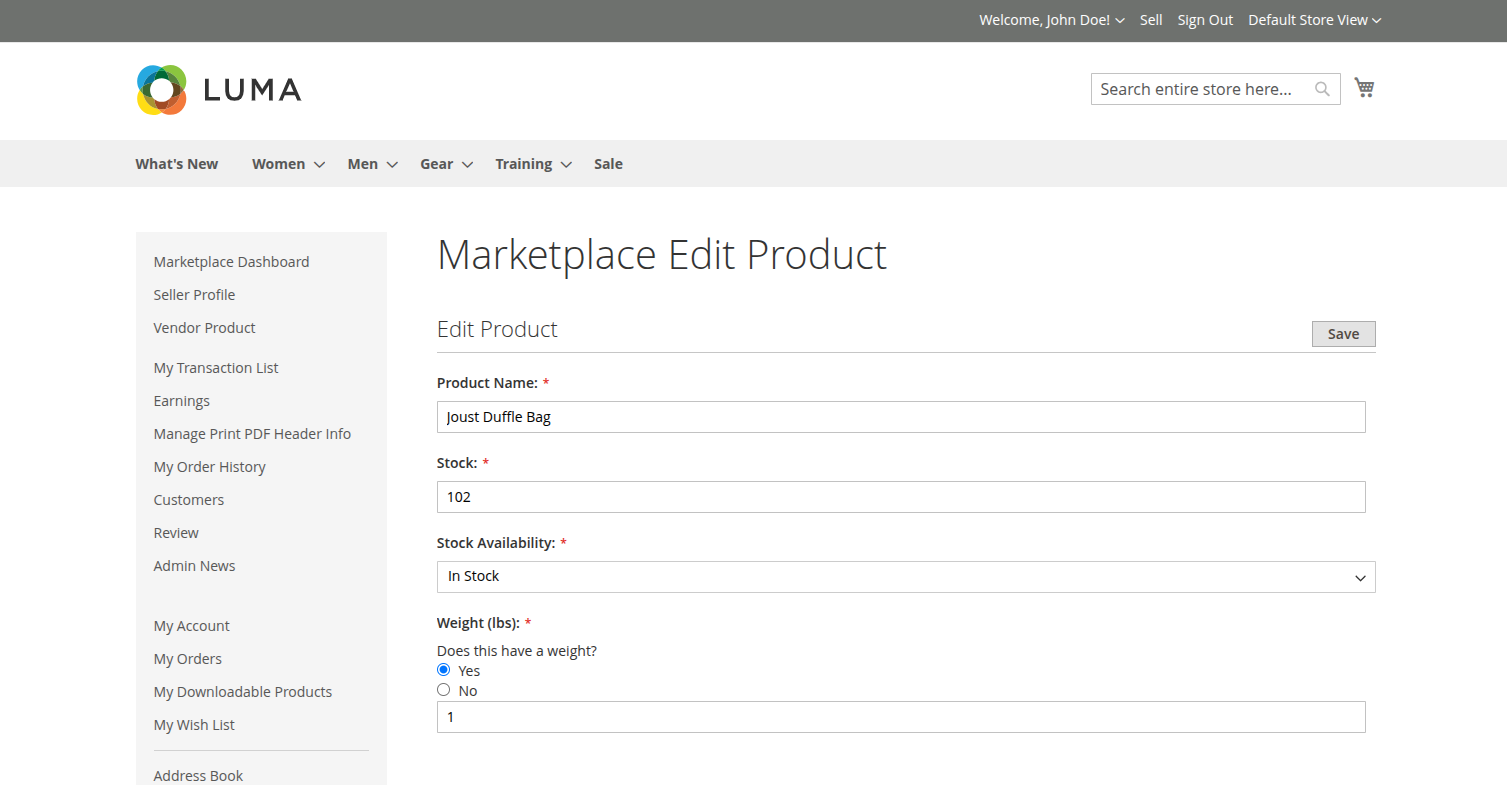 Vendor Edit Product