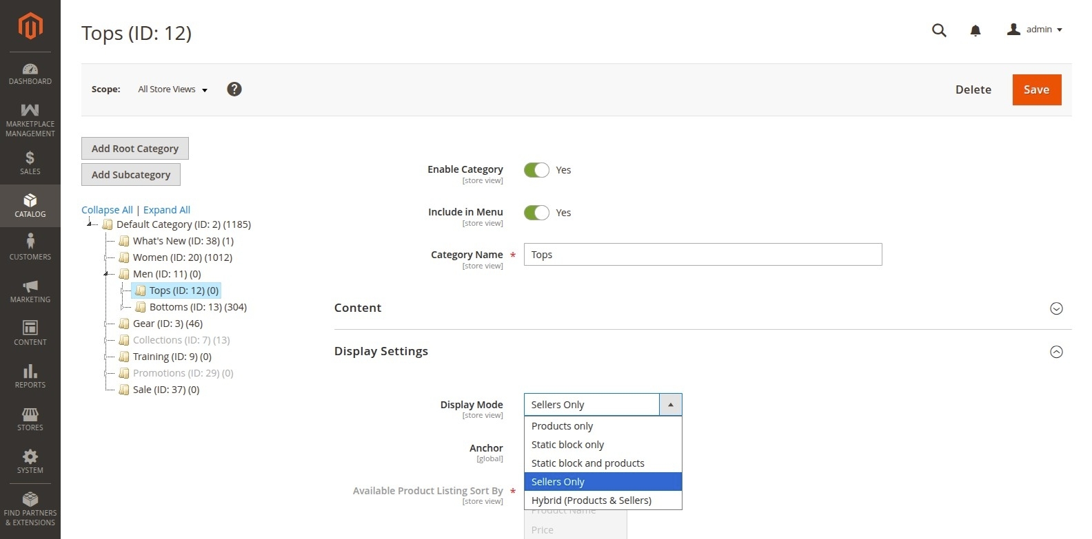 Admin Category Page
