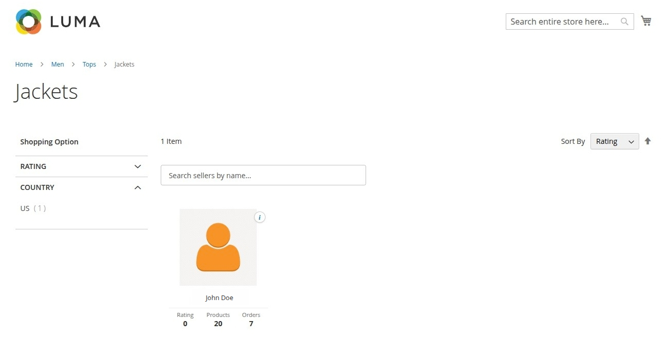 Sellers Country Filter