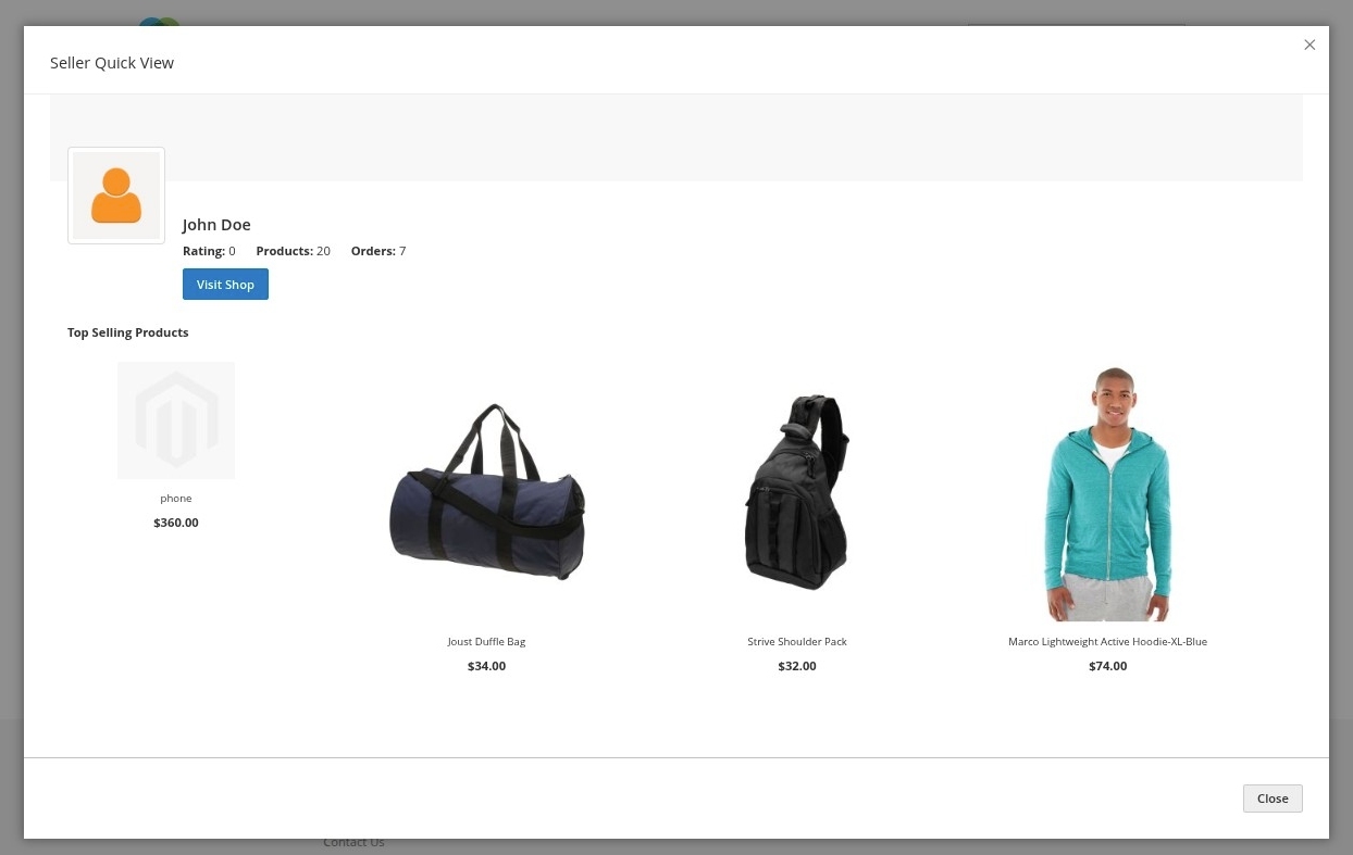 Seller Quick View Modal