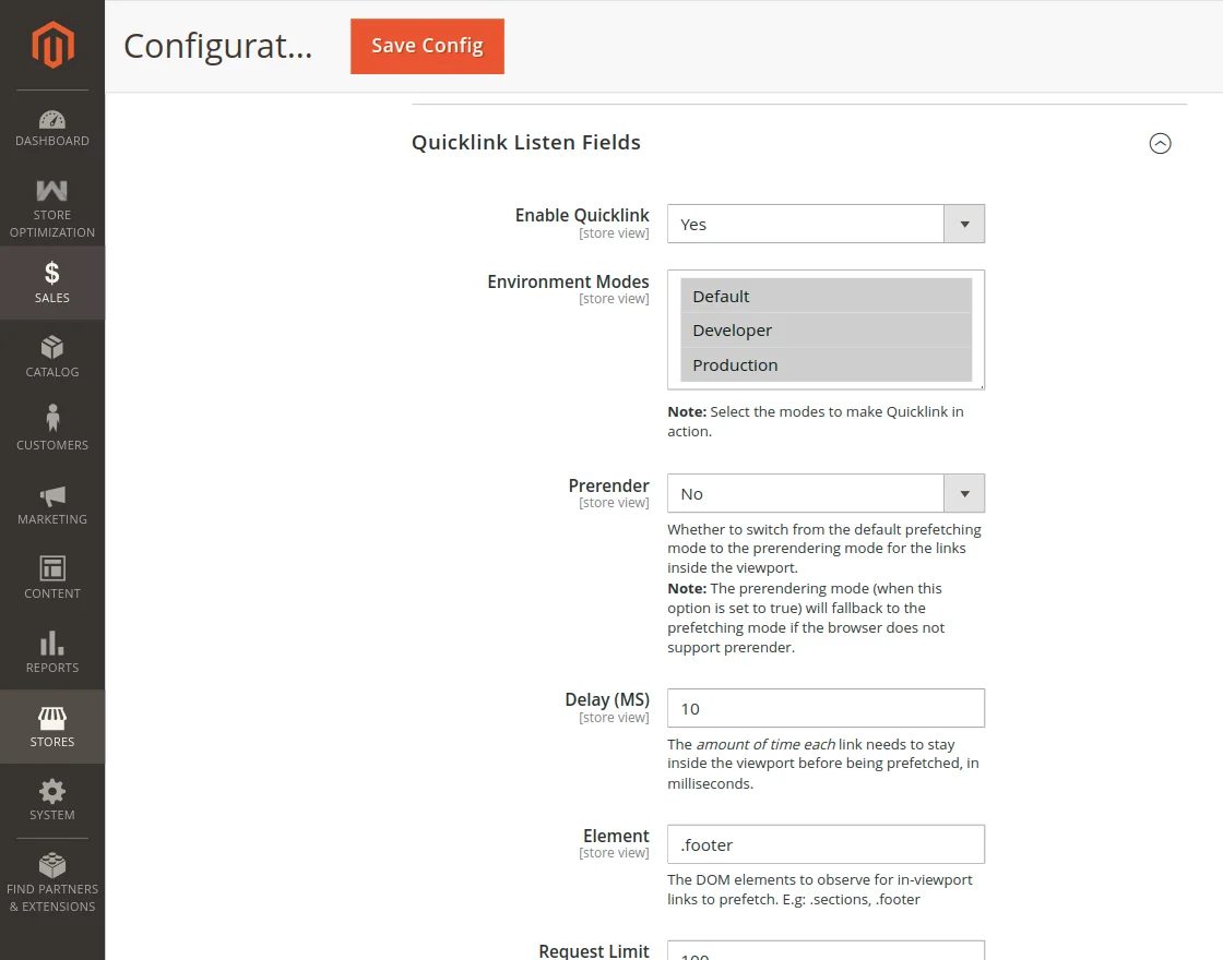Quicklink Listen Fields Configuration